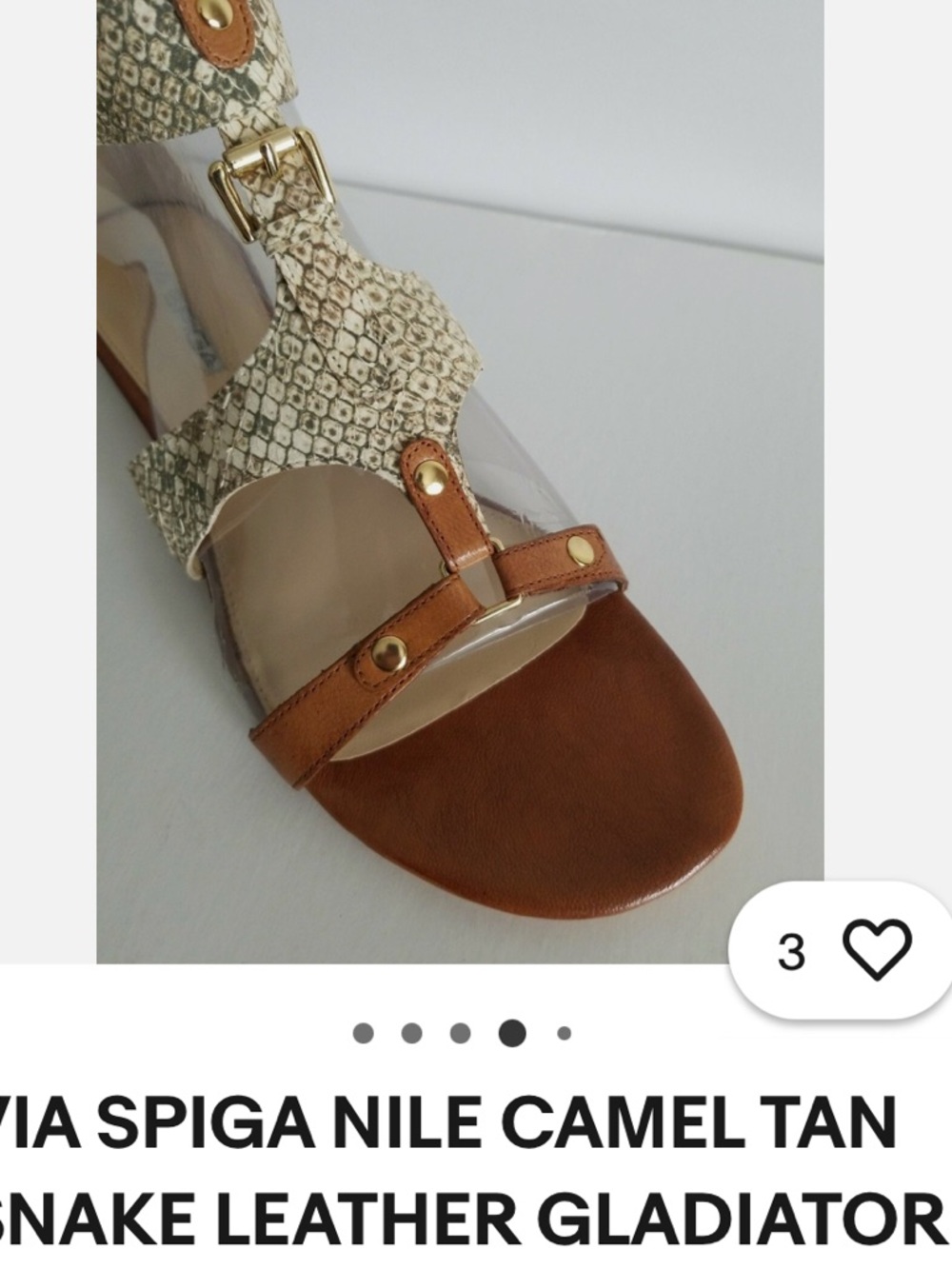 Via Spiga Tan and Snake-Print Leather Strappy Sandal